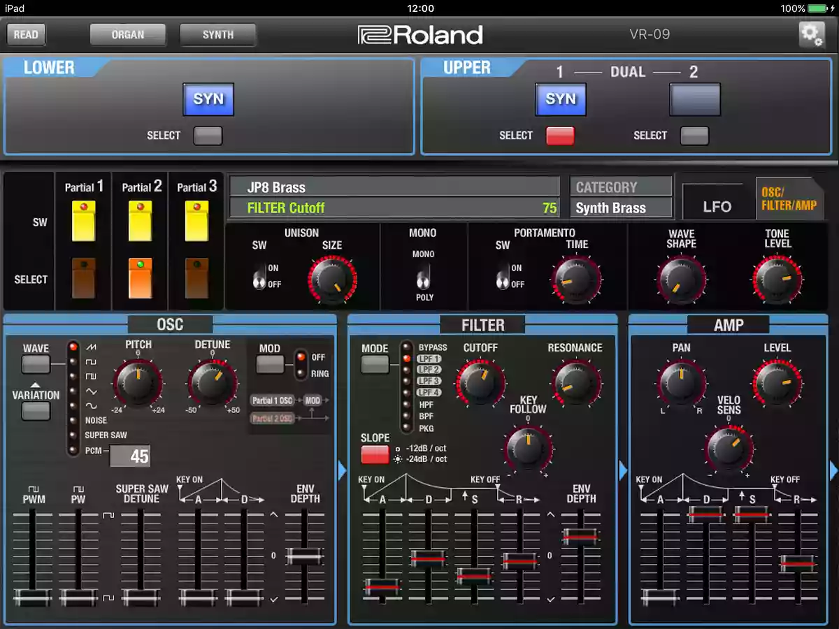 V-Comboシリーズのオルガン・トーン、シンセ・トーンの各種パラメータをエディットすることができる iPad 用アプリ｜Roland VR-09 Editor