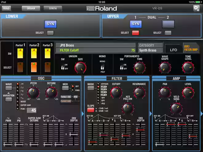 V-Comboシリーズのオルガン・トーン、シンセ・トーンの各種パラメータをエディットすることができる iPad 用アプリ|Roland VR-09 Editor