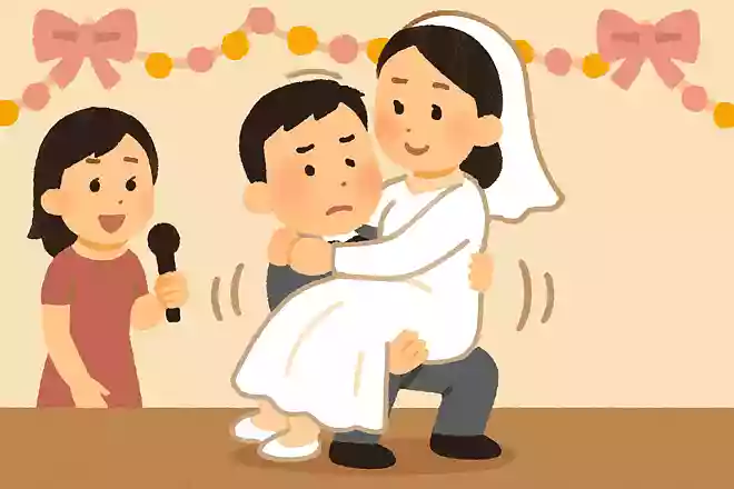 新婦をお姫様抱っこして何回スクワットできるか